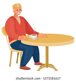 man sitting alone at the round table, loneliness, isolated object on a white background,