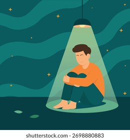 Man sitting alone under light illustration