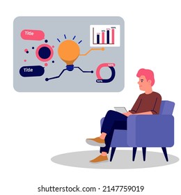 Man sitting in the armchair. Business data visualization.Vector business template for presentation.