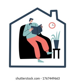Man sitting in armchair and enjoying reading book at home