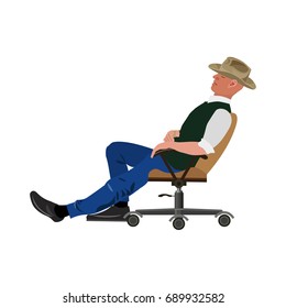 Man sitting in an armchair with an outstretched one leg. Vector illustration