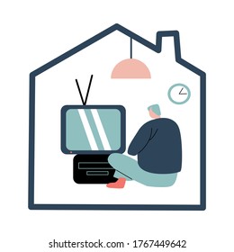 Man sitting backwards and watching television at home