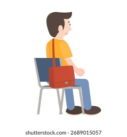 Hombre sentado con una bolsa.  El hombre está sentado, Ilustración vectorial