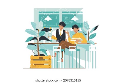 Man sitting in bar with drink vector illustration. Guy chatting with bartender at bar drinking cocktail flat style. Night club and fun party concept. Isolated on white background