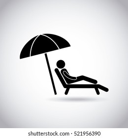 man sitting in a beach chair with parasol icon over white background. pictogram design. vector illustration