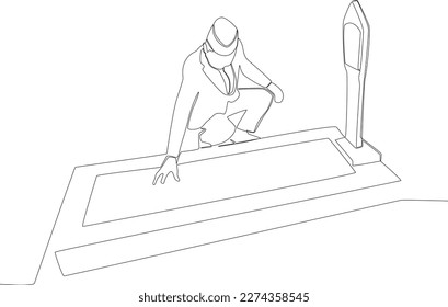 A man sitting beside the cemetery  One line drawing