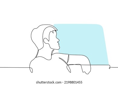 man sitting by the window in the car - one line drawing vector. concept travel passenger in car