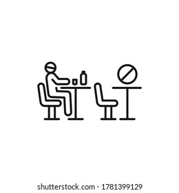 Man sitting in cafe black line icon. Safe travel. Pictogram for web, mobile app, promo. UI UX design element