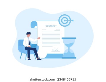 man sitting in a chair with a contract on a table trending concept flat illustration