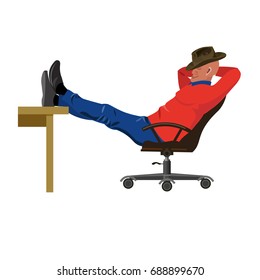 Man sitting in chair with legs on table. Vector illustration