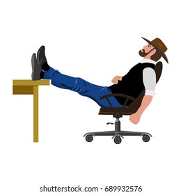 Man sitting in chair with legs on table. Vector illustration