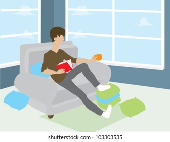 Man Sitting in Chair Reading