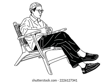 man sitting in chair relaxing time at home hand drawn artwork illustration