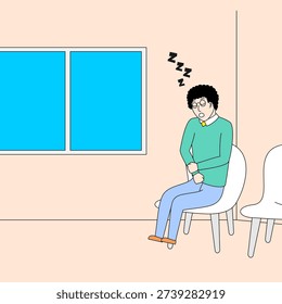 Man is sitting in a chair and sleeping in the room