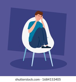 man sitting in chair with stress attack vector illustration design