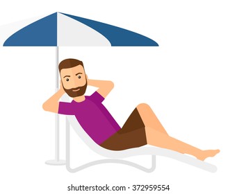Man sitting in chaise longue.