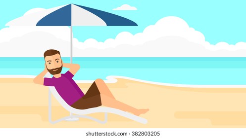 Man sitting in chaise longue.