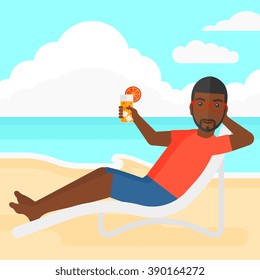 Man sitting in chaise longue.