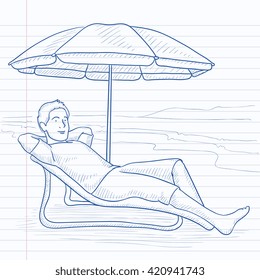 Man sitting in chaise longue.