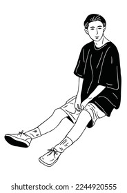 man sitting city man casual lifestyle hand drawn art illustration