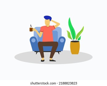 hombre sentado con café en la mano
