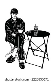 man sitting in a coffee shop
city people casual lifestyle hand drawn art illustration