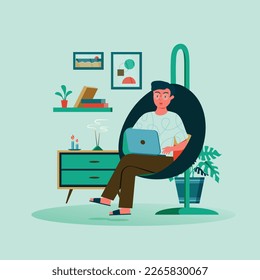 Man sitting comfortably and working from home 