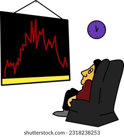 the man is sitting at the computer. keeps track of the exchange. vector illustration