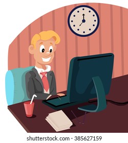 man sitting at a computer in the office