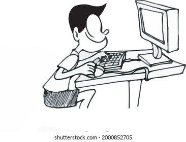 Man sitting at the computer and work.