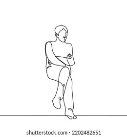 man sitting cross legged - one line drawing vector. concept relaxed, skeptical, dominant, confident, comfortable