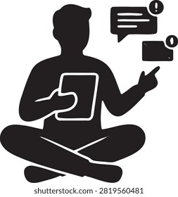 Man sitting cross legged using tablet with notification badges