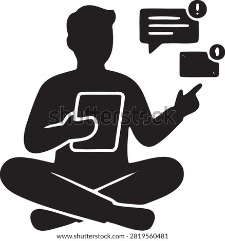 Man sitting cross legged using tablet with notification badges