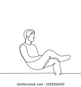 man sitting cross-legged, male profile - one line drawing vector