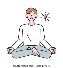 A man is sitting cross-legged and meditating. outline simple vector illustration.