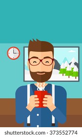 Man sitting with cup of coffee.