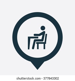 man sitting at the desk icon, on white background map pin