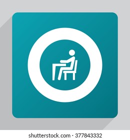 man sitting at the desk icon, on white background