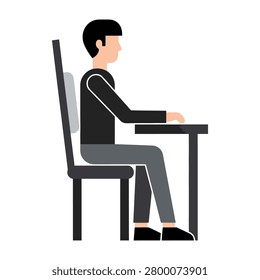 Man sitting at desk working on computer in office chair with good posture and focus