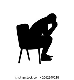 Man sitting in despair or praying silhouette vector illustration