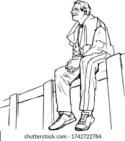 man sitting at dockside relaxing after jogging