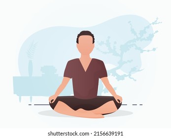 A man is sitting and doing yoga. Yoga. Cartoon style. Vector illustration