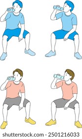 Man sitting and drinking water from a plastic bottle