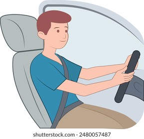 man sitting in the driver's seat and driving