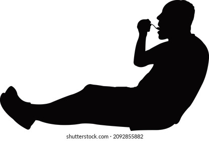a man sitting and eating, silhouette vector