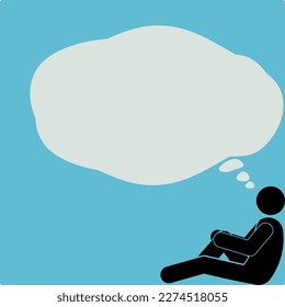 Man sitting  with empty speech bubble on blue background, vector illustration
