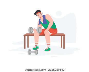a man is sitting and exercising lifting dumbbells so that health is always maintained
flat design, vector illustration