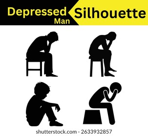 Homem sentado e sentindo-se deprimido ícone Problematic Man Silhueta