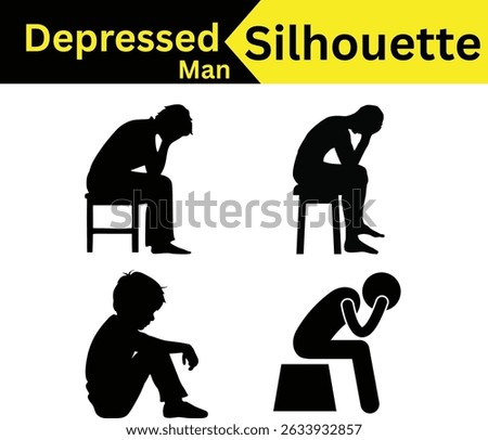 Man sitting and feeling depressed icon Problematic Man Silhouette