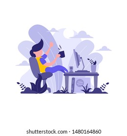 A man sitting in front of a computer